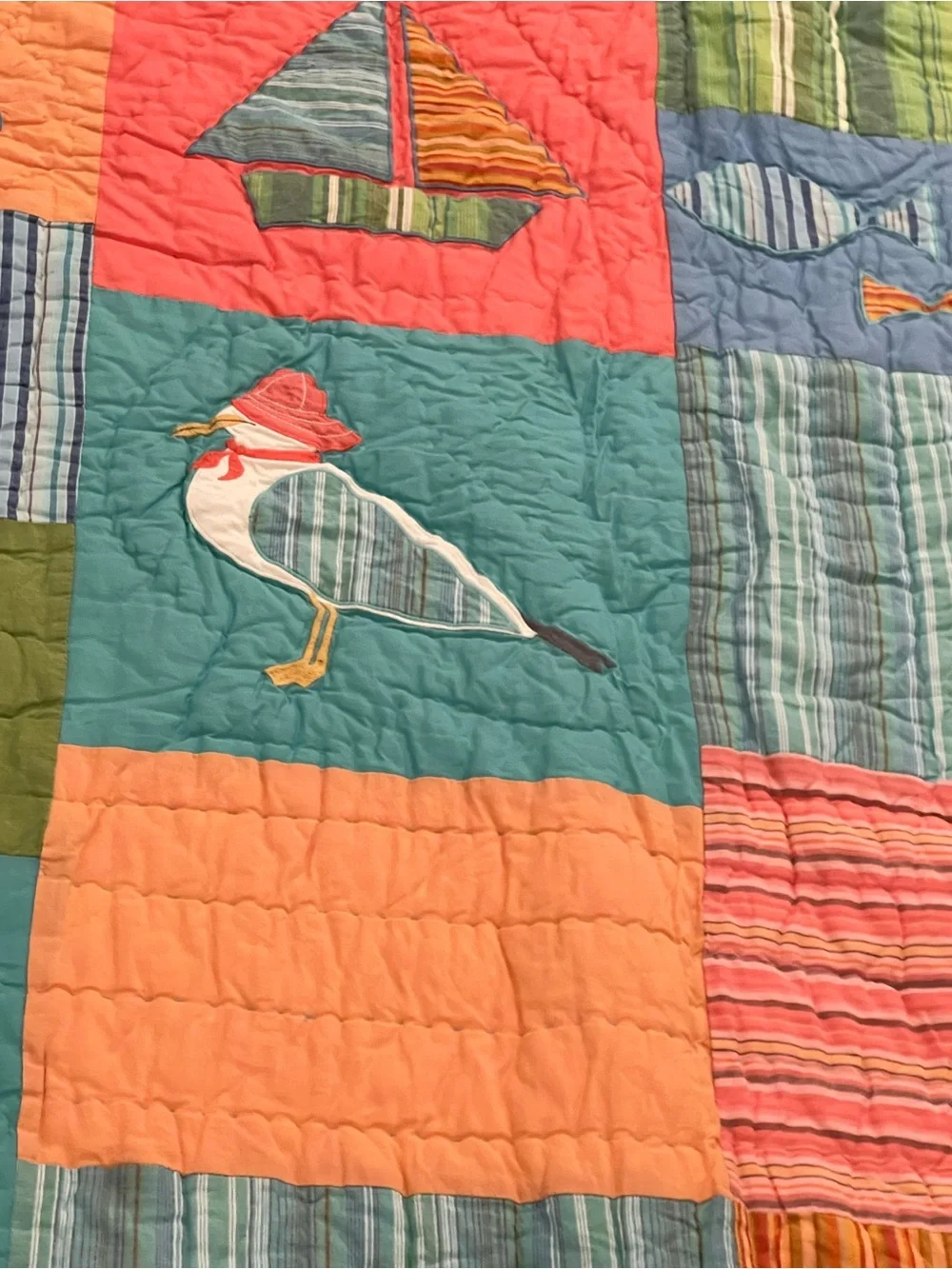 The Company Store Coastal Patchwork Quilt in Coral, Teal & Green 100x90” king